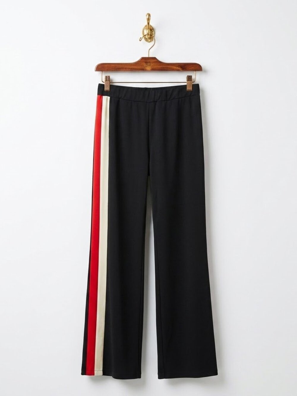 Side Stripe Wide Leg Track Pants Trousers XL Black Red Cream Athleisure Stretch